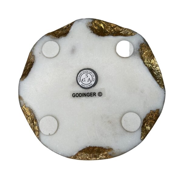 Godinger Set Of 4 White Marble & Gold Leaf Drink Coasters Table Protector Stone - Picture 7 of 11